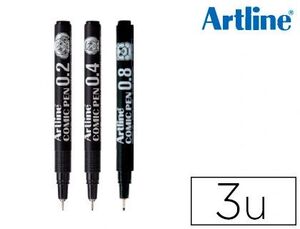 Rotulador Artline Comic Calibrado Negro Bolsa 3 uds 0,2 0,4 0,8 mm