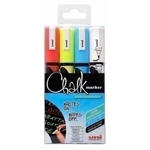Marcador Tiza Liquida Uni-Ball Chalk Marker Pwe-5M 1,8-2,5 mm Estuche de 4 (Trazos y Col. surtidos)