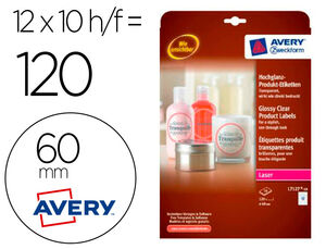 Etiqueta Adhesiva Avery Brillante Invisible Redonda Removible para Impresora Laser 60 mm Caja de 120