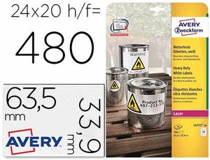 Etiqueta Adhesiva Avery Poliester Blanco 63,5X33,9 mm para Impresora Laser Pack de 480 Unidades