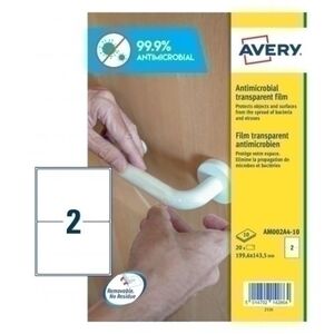 Etiquetas Adh. avery A4 Polyester Antibacteriana y Antimicrobiana Removible Caja 10H 199,6X143,5 mm 20 uds. (Am002A4)