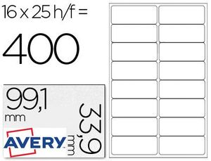 Etiquetas Adhesivas Avery Din A4 Imprimibles Transparente 99,1X33,9 mm para Laser Paquete de 25 Hoja