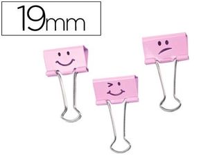 Pinza Metalica Rapesco Reversible 19 mm Emojis Rosa Cajita de 20 Unidades