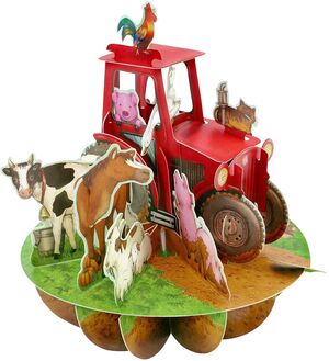 Postal Pirouettes 3D Tractor y Animales