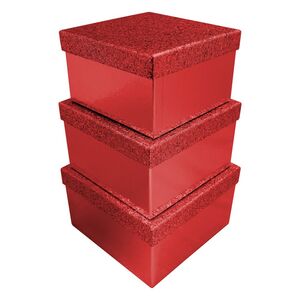 Set 3 Cajas Cuadradas Purpurina Rojo