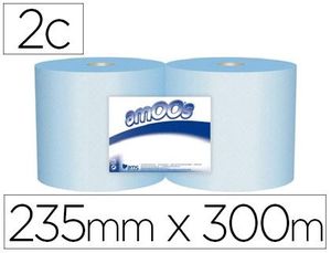 Papel Secamanos Industrial Amoos 2 Capas 235 mm X 300 Mt Color Azul Paquete de 2 Rollos