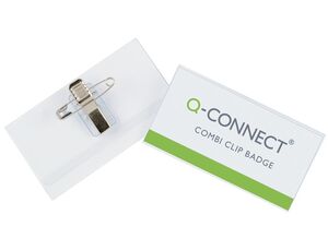 Identificador Q-Connect con Pinza e Imperdible Kf01568 40X75 mm.