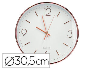 Reloj Q-Connect de Pared Metalico Redondo 30,5 cm Movimiento Silencioso Color Rosa Dorado