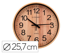 Reloj Q-Connect de Pared de Plastico Redondo 25,7 cm Movimiento Silencioso Color Madera Natural