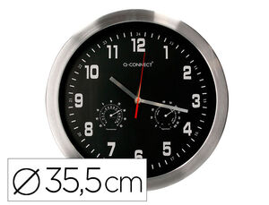 Reloj Q-Connect de Pared Metalico Redondo 35,5 cm Movimiento Silencioso Color Cromado con Esfera Negra