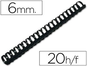 Canutillo Q-Connect Redondo 6 mm Plastico Negro Capacidad 20 Hojas Caja de 100 Unidades