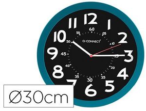 Reloj Q-Connect de Pared Plastico Oficina Redondo 30 cm Color Azul y Esfera Color Negro