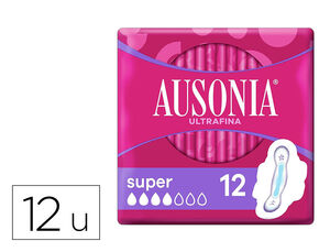 Compresa Ausonia Ultrafina Super con Alas Paquete de 12 Unidades