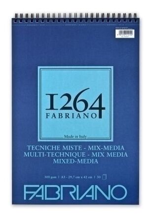 Bloc de Dibujo Fabriano 1264 Mix Media Tec. Mixtas (Secas y Humedas) Grano Natural (Espiral Lado Corto) 300G A3 30H