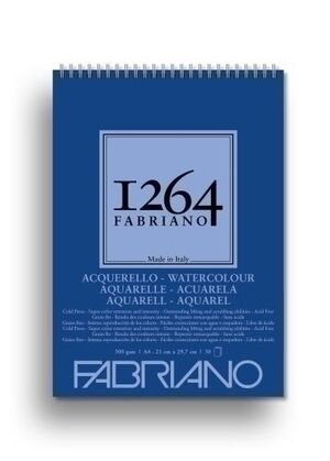 Bloc de Dibujo Fabriano 1264 Watercolor Acuarela Grano Fino (Espiral Lado Corto) 300G A4 30H