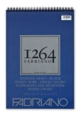 Bloc de Dibujo Fabriano 1264 Black Drawing Rugoso (Espiral Lado Corto) 200G A3 40H