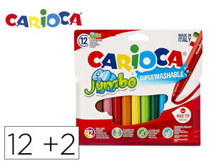 Rotulador Carioca Jumbo Punta Gruesa Bolsa Papel 12 Unidades Colores Surtidos + 2 Gratis
