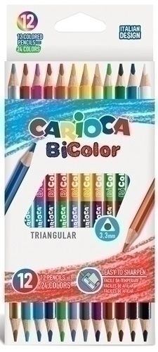 Lapices Carioca Bicolor Triangular Caja de 12 Colores Surtidos