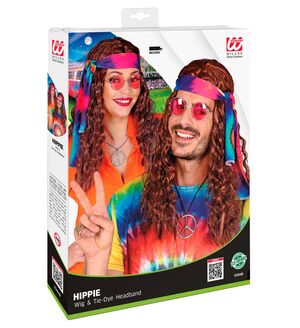 Peluca Hippie Marron con Banda Tie-Dye