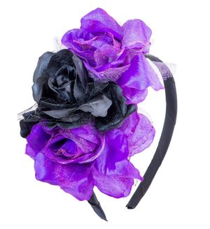Diadema 3 Rosas Violeta y Negra con Purpurina