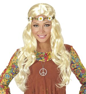 Peluca Rubia Hippie-Medieval con Cinta para la Cabeza de Girasoles