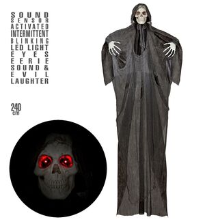 Decoración Grim Reaper con Ojos con Luces Led Intermitentes, Sonido Inquietante y Risa Malvada 240 cm