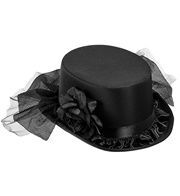 Sombrero de Copa con Rosa Negra y Tul