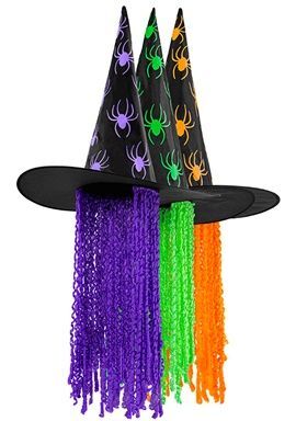 Sombrero Bruja con Arañas y Tirabuzones Colores Surtidos
