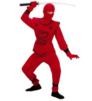 Disfraz Widmann de Ninja Rojo Talla 8-10 Años 140 cm.