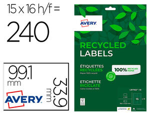 Etiqueta Adhesiva Avery Blanca Permanente Reciclada 100% para Impresora Laser 99,1X33,9 mm Caja de 240