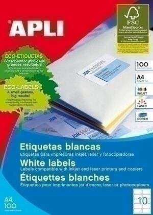 Etiquetas Adh. impr. apli A4 Blanca C. romos Caja 100H 99,1X 57 mm 1. 000 uds. (02411)