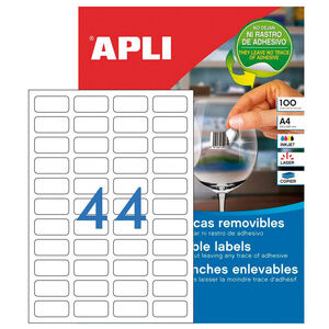 Etiquetas Apli A4 I/l/c Blancas Removibles 48,5X25,4 Caja 100 Hj