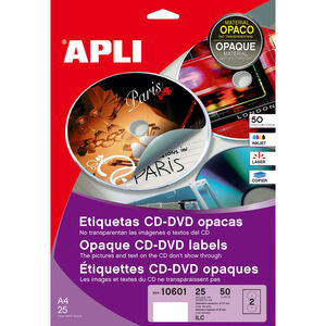Etiquetas Apli I/l/c Cd/dvd Permanentes Mega Opaco Blister 25 Hojas
