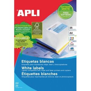 Etiquetas Apli A4 I/l/c Blancas 210X148 Blister 25 Hj