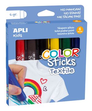 Caja 6 Temperas Solidas Stick Textil Apli Kids Colores Surtidos