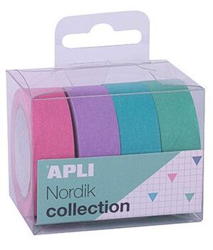 Cinta Adhesiva Washi Nordik 15 mm X 10 M Pack 4 Colores Surtidos