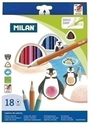 Lapices de Colores Milan Ergo Grip Triangulares Estuche de 18