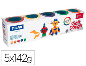 Pasta Milan para Modelar Soft Dough Glitter Caja de 5 Botes Colores Surtidos 142 G