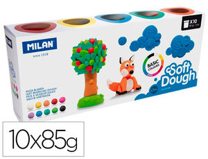 Pasta Milan para Modelar Soft Dough Basic Caja de 10 Botes Colores Surtidos 85 G