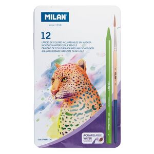 Caja Metalica 12 Lapices Colores Acuarelables Milan + 1 Pincel