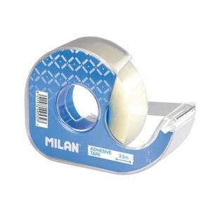 Cinta Adhesiva Transparente Brillante Milan Rollo 33X19 con Dispensador Azul