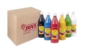 Tempera Jovi Liquida Botella 1000 Ml Surtido Colores Primarios Caja de 6 (Blanco, Amarillo, Rojo, Verde, Azul y Negro)