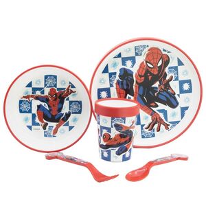 Set Easy 5 Piezas Vajilla Antideslizante Stor Premium Spiderman Bicolor