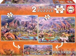 Puzzle Doble Educa Animales Selva 2X100 Piezas