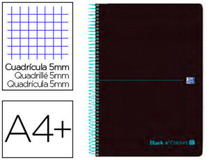 Cuaderno Espiral Europeanbook 8 5X5 mm A4+ 160 Hj Oxford Black'n Colors Turquesa