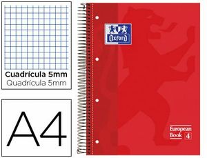 Cuaderno Espiral Europeanbook 1 5X5 mm A4 80 Hj 90 Gr Oxford Classic Rojo