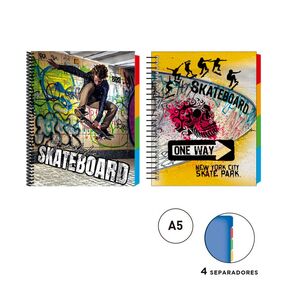 Cuaderno Espiral A5 120 Hj 4 Separadores T/d Senfort Skateboard Modelos Surtidos