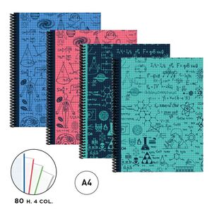 Cuaderno Espiral A4 100 Hj 4 Colores T/d Senfort Maths Modelos Surtidos