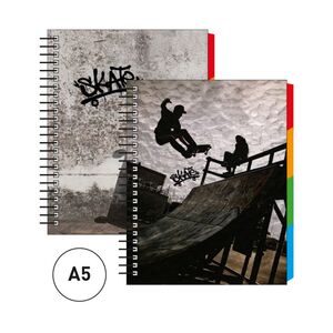 Cuaderno Espiral A5 100 Hj 4 Separadores T/d Senfort Skateboard Modelos Surtidos