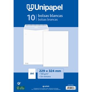 Paquete 10 Bolsas Blancas Unipapel 229X324 mm 100 G Tira Silicona